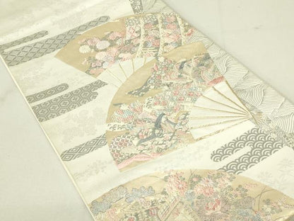 平和屋着物◎六通柄袋帯　扇面取り三十六歌仙図　プラチナ箔　正絹　逸品　DAAX7358qp