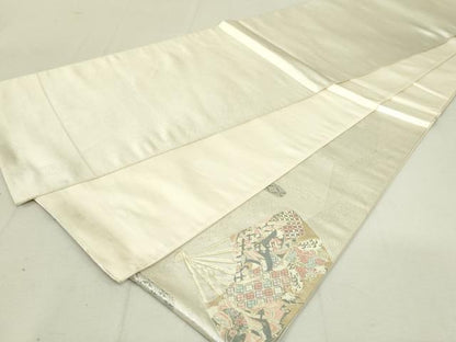 平和屋着物◎六通柄袋帯　扇面取り三十六歌仙図　プラチナ箔　正絹　逸品　DAAX7358qp