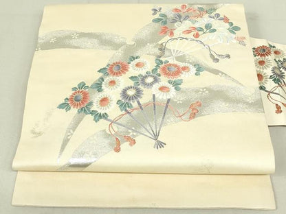 平和屋着物◎九寸名古屋帯 唐織 雪輪扇面花文 金銀糸 正絹 逸品 DAAX7363qp