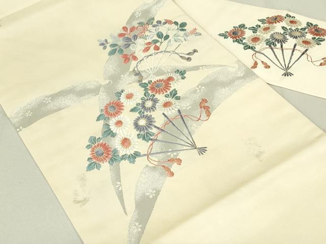 平和屋着物◎九寸名古屋帯 唐織 雪輪扇面花文 金銀糸 正絹 逸品 DAAX7363qp