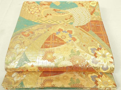 平和屋着物◎工芸佐賀錦　六通柄袋帯　正倉院花文　金糸　正絹　逸品　DAAX7396qp