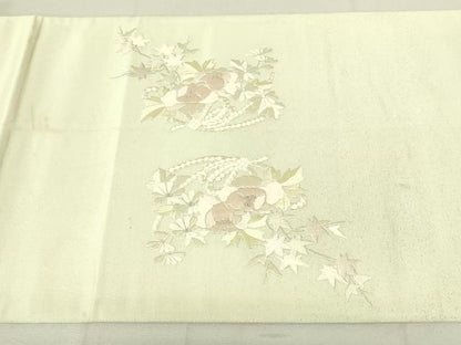 平和屋着物◎西陣 太鼓柄袋帯 総刺繍 組紐花文 銀糸 正絹 逸品 DAAX7506qp