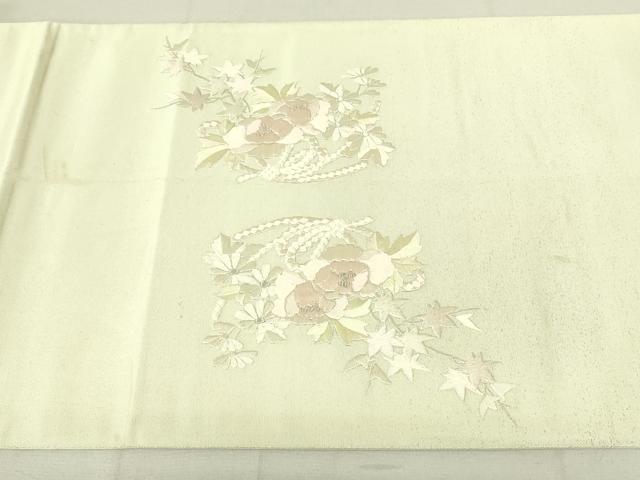 平和屋着物◎西陣 太鼓柄袋帯 総刺繍 組紐花文 銀糸 正絹 逸品 DAAX7506qp