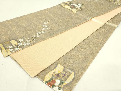 平和屋着物◎佐賀錦 六通柄袋帯 手描き 鴛鴦花文 金銀彩 正絹 逸品 DAAX7511qp