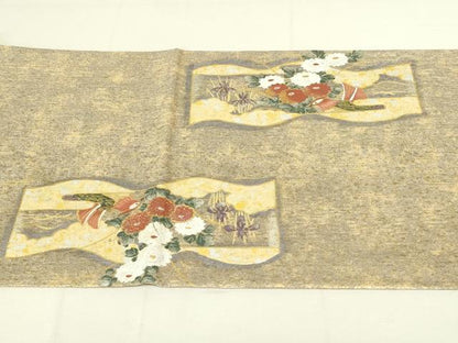 平和屋着物◎佐賀錦 六通柄袋帯 手描き 鴛鴦花文 金銀彩 正絹 逸品 DAAX7511qp
