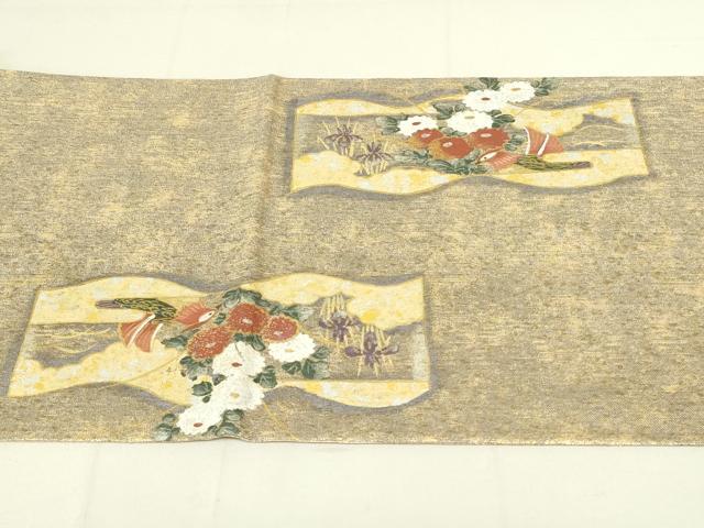 平和屋着物◎佐賀錦 六通柄袋帯 手描き 鴛鴦花文 金銀彩 正絹 逸品 DAAX7511qp