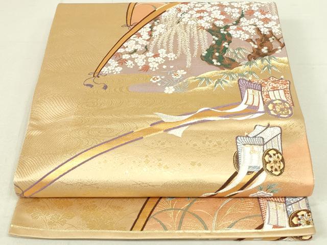 平和屋着物◎六通柄袋帯 唐織 連山御所車文 金銀糸 正絹 逸品 DAAX7517qp