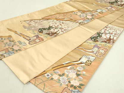 平和屋着物◎六通柄袋帯 唐織 連山御所車文 金銀糸 正絹 逸品 DAAX7517qp