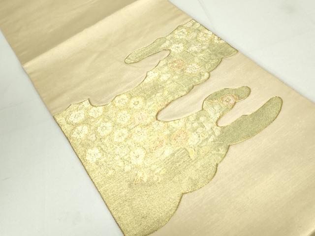 平和屋着物◎太鼓柄袋帯　駒刺繍　枝花文　金糸　正絹　逸品　DAAX7620qa