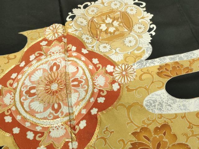 平和屋着物■豪華黒留袖　駒刺繍　エ霞　更紗花文　金銀彩　正絹　逸品　DAAX7623qa