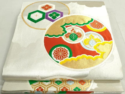 平和屋着物◎六通柄袋帯　唐織　花丸文　五三桐　金銀糸　正絹　逸品　DAAX7664qa