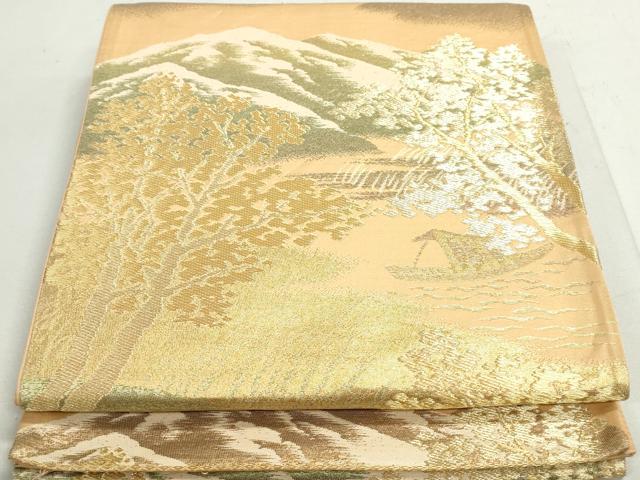 平和屋着物◎六通柄袋帯　風景文　金糸　正絹　逸品　DAAX7680qa