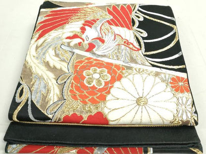平和屋着物◎六通柄袋帯　唐織　几帳鳳凰文　黒地　金銀糸　正絹　逸品　DAAX7705qa