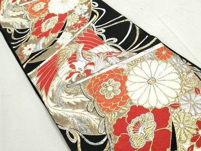 平和屋着物◎六通柄袋帯　唐織　几帳鳳凰文　黒地　金銀糸　正絹　逸品　DAAX7705qa
