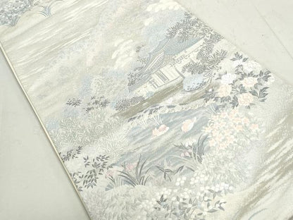 平和屋着物◎六通柄袋帯　唐織　鴛鴦風景文　銀糸　正絹　逸品　DAAX7717qa