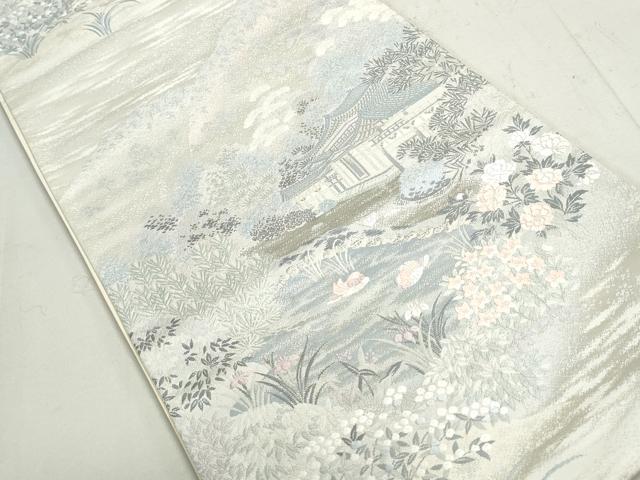 平和屋着物◎六通柄袋帯　唐織　鴛鴦風景文　銀糸　正絹　逸品　DAAX7717qa