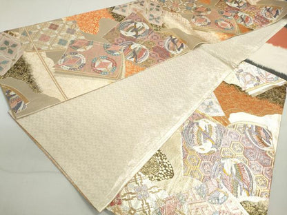平和屋着物◎九百佐賀錦　六通柄袋帯　向い鳥花文　慶長　金銀糸　正絹　逸品　DAAX7722qa