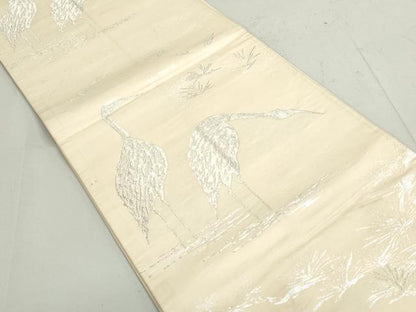 平和屋着物◎西陣　六通柄袋帯　鶴　鳳凰　西陣正絹　ラメ糸　銀糸　正絹　逸品　DAAX7724qa