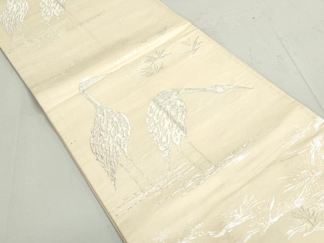 平和屋着物◎西陣　六通柄袋帯　鶴　鳳凰　西陣正絹　ラメ糸　銀糸　正絹　逸品　DAAX7724qa