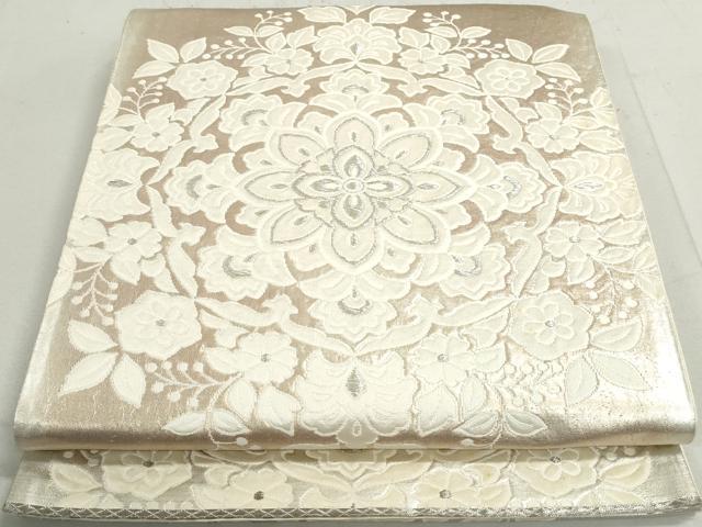 平和屋着物◎六通柄袋帯　正倉院花文　銀糸　正絹　逸品　DAAX7761qa
