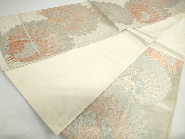 平和屋着物◎六通柄袋帯 唐織 孔雀文 銀糸 正絹 逸品 DAAX7781qa