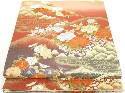 平和屋着物◎六通柄袋帯 唐織 重ね山花文 金糸 正絹 逸品 DAAX7791qa