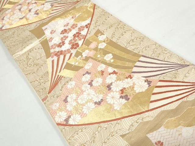 平和屋着物◎六通柄袋帯　唐織　立波扇面花文　金糸　正絹　逸品　DAAX7819qa