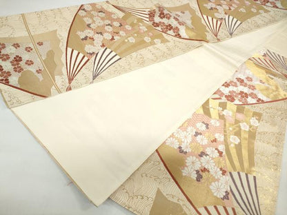 平和屋着物◎六通柄袋帯　唐織　立波扇面花文　金糸　正絹　逸品　DAAX7819qa