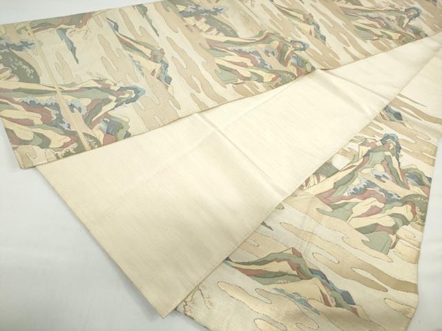 平和屋着物◎六通柄袋帯　重ね山風景文　金糸　正絹　逸品　DAAX7824qa