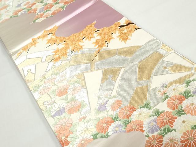 平和屋着物◎六通柄袋帯　唐織　片輪車草花文　金銀糸　正絹　逸品　DAAX7832qa