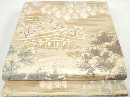平和屋着物◎六通柄袋帯　風景樹林文　金銀糸　正絹　逸品　DAAX7837qa