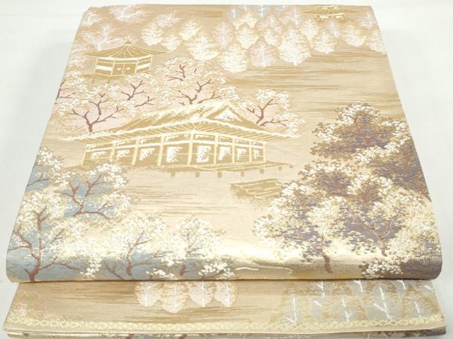 平和屋着物◎六通柄袋帯　風景樹林文　金銀糸　正絹　逸品　DAAX7837qa