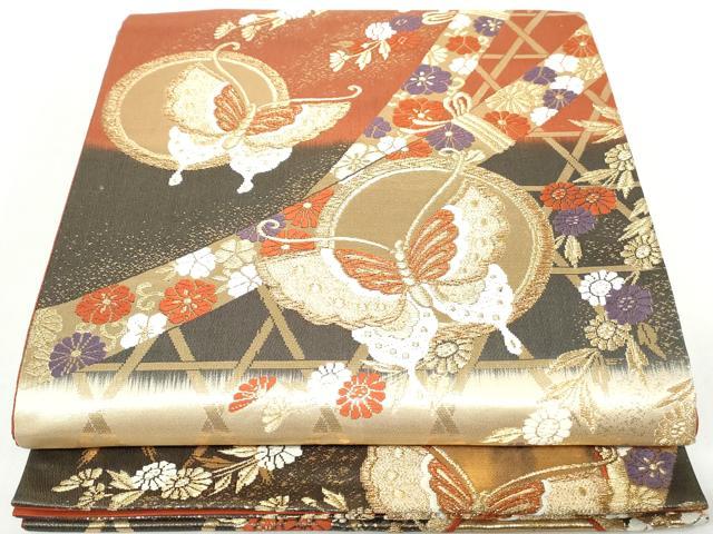 平和屋着物◎六通柄袋帯　唐織　花蝶丸文　金糸　正絹　逸品　DAAX7845qa