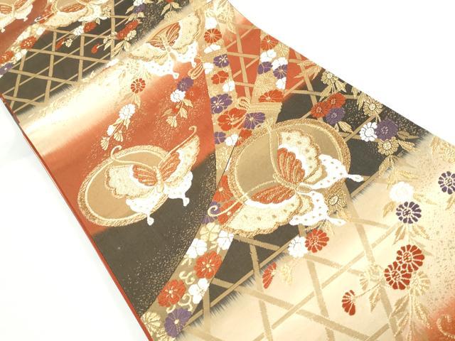 平和屋着物◎六通柄袋帯　唐織　花蝶丸文　金糸　正絹　逸品　DAAX7845qa