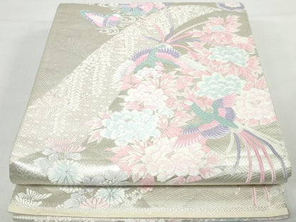 平和屋着物◎六通柄袋帯　唐織　鳳凰花文　鴛鴦　銀糸　正絹　逸品　DAAX7846qa