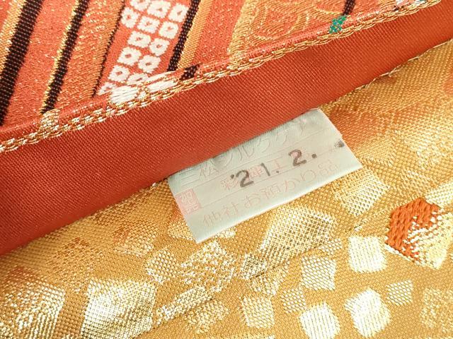 平和屋着物◎六通柄袋帯　唐織　斜縞舞花文　金糸　正絹　逸品　DAAX7855qa