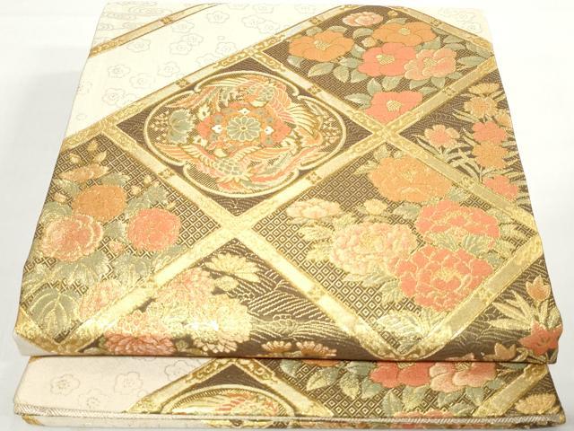 平和屋着物◎六通柄袋帯　天井鳳凰花文　金糸　正絹　逸品　DAAX7874qa