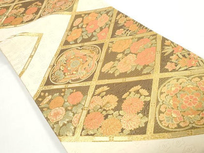 平和屋着物◎六通柄袋帯　天井鳳凰花文　金糸　正絹　逸品　DAAX7874qa