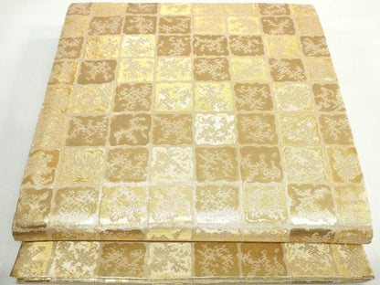 平和屋着物◎佐賀錦　六通柄袋帯　石畳文　金糸　正絹　逸品　DAAX7893qa