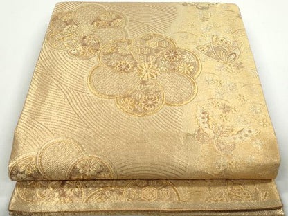 平和屋着物◎六通柄袋帯　花蝶文　金糸　正絹　逸品　DAAX7928qa
