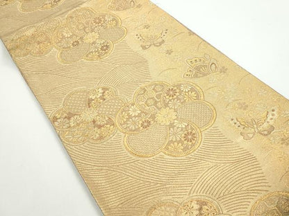 平和屋着物◎六通柄袋帯　花蝶文　金糸　正絹　逸品　DAAX7928qa
