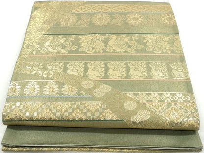平和屋着物◎六通柄袋帯　横段動物文　金糸　正絹　逸品　DAAX7933qa