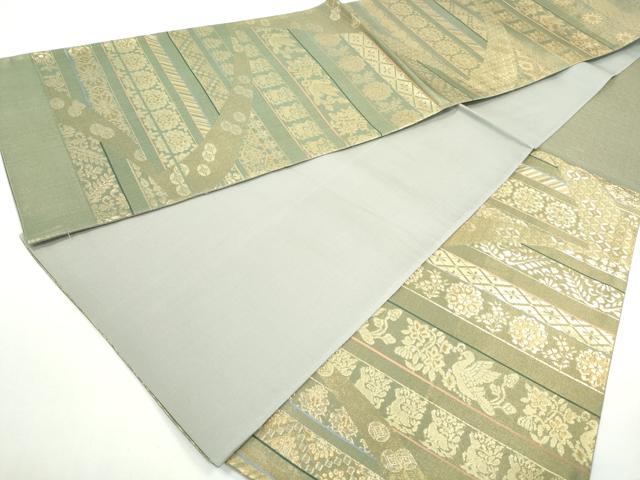 平和屋着物◎六通柄袋帯　横段動物文　金糸　正絹　逸品　DAAX7933qa
