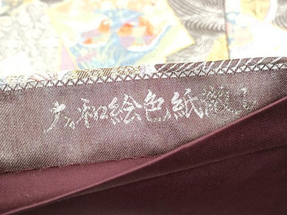 平和屋着物◎六通柄袋帯　唐織　大和絵色紙散し　金銀糸　正絹　逸品　DAAX7935qa