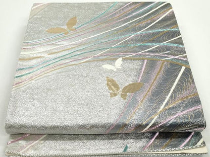 平和屋着物◎六通柄袋帯　唐織　よろけ縞舞蝶文　金銀糸　正絹　逸品　DAAX7960qa