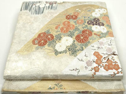 平和屋着物◎六通柄袋帯　唐織　立波枝梅花文　金銀糸　正絹　逸品　DAAX7980qa