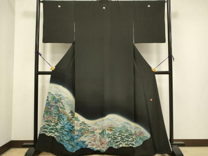 平和屋着物■豪華黒留袖　作家物　流水風景花文　暈し染め　正絹　逸品　DAAX8179du