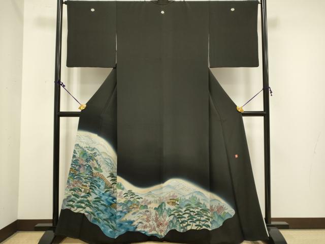 平和屋着物■豪華黒留袖　作家物　流水風景花文　暈し染め　正絹　逸品　DAAX8179du