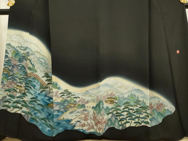 平和屋着物■豪華黒留袖　作家物　流水風景花文　暈し染め　正絹　逸品　DAAX8179du