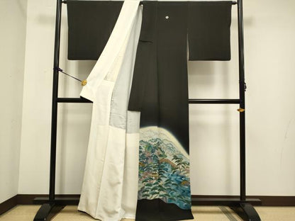 平和屋着物■豪華黒留袖　作家物　流水風景花文　暈し染め　正絹　逸品　DAAX8179du